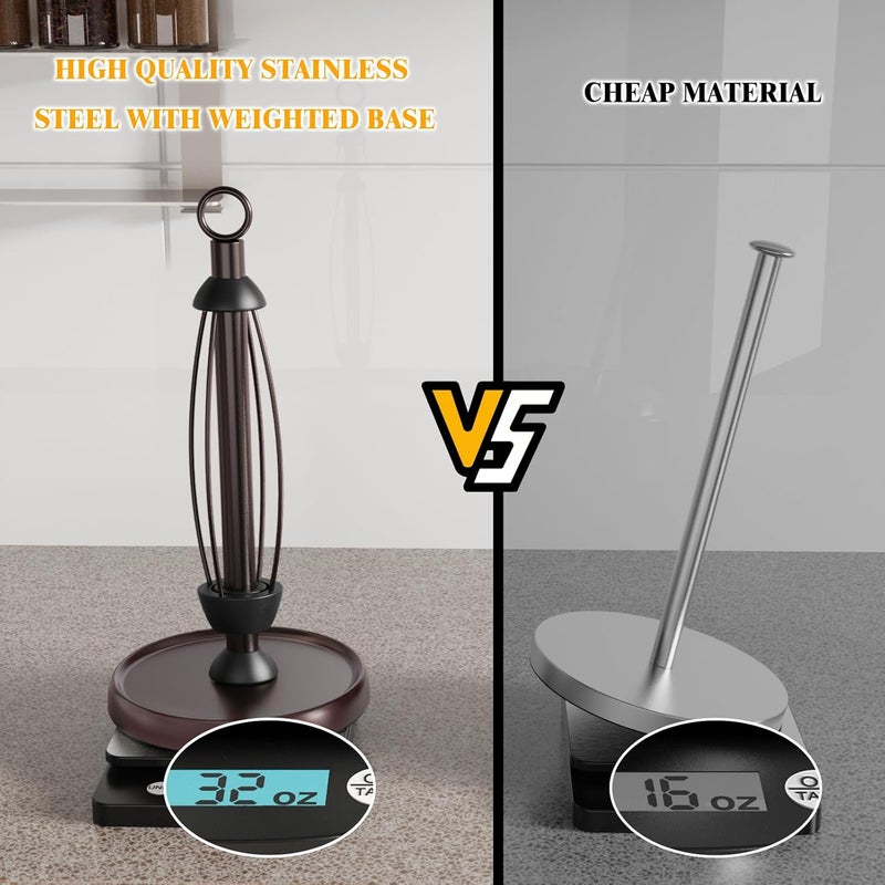 HZE Oil Rubbed Bronze Paper Towel Holder Countertop, Bronze Kitchen Accessories Decor, Stainless Steel, Weighted Base, One Hand Tear Paper Towel Stand with Ratchet System for Kitchen Farmhouse Essentials - Image 5